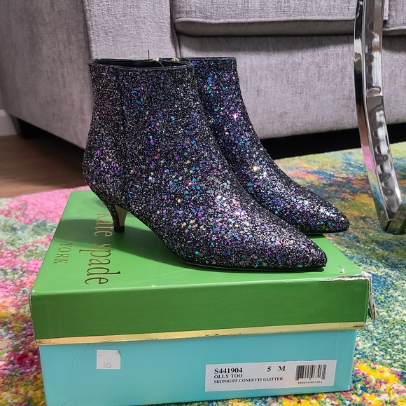 NWT - Kate Spade ♠️ Olly Too Midnight Confetti Glitter Boots - Picture 12 of 16
